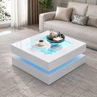 STILVORA Coffee Table with 3 Drawers, LED Lighting & Glass Top White