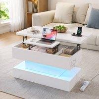 STILVORA Lift Top Coffee Table with LED, USB & White Finish
