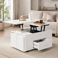 STILVORA Coffee Table with Lift Top, Storage & 4 Stools, White
