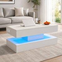 STILVORA Coffee Table with LED, Hidden Storage & USB in White