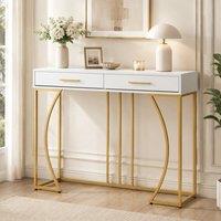 STILVORA Console Table with Drawer & Metal Frame, White
