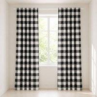 Smart Living Gingham Check Curtains Pair with Tie Backs - Classic Checked Print in Black | Size: 167 cm width x 183 cm drop