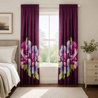 Smart Living Grace Floral Curtains Pair with Tie Backs - Large Flower Print in Aubergine | Size: 167 cm width x 183 cm drop