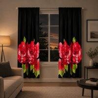 Smart Living Grace Floral Curtains Pair with Tie Backs - Large Flower Print in Black | Size: 167 cm width x 183 cm drop