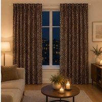Smart Living Luxury Elegant Polycotton Lepord Print Curtains in Light Brown | Size: 167 cm width x 183 cm drop