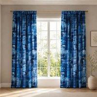 Smart Living Rural Italy Curtains Pair with Tie Backs - Mediterranean Village Print in Teal | Size: 167 cm width x 183 cm drop