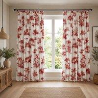 Smart Living Safari Toile Curtains Pair with Tie Backs - African Wildlife Print in Red | Size: 167 cm width x 183 cm drop