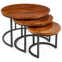 Elm Home And Garden Large Solid Dark Wooden Round Coffee Table Nest Table H48 x W77 x in Dark Brown