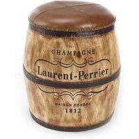 Elm Home And Garden Wooden Lift Off-Lid Whiskey Barrel Laurent Perrier Stool Leather Top in Brown
