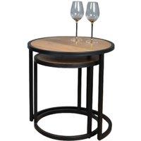 Elm Home And Garden Nest Of Two Tables Solid Mango Wood Black Metal End Side