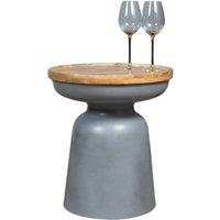 Elm Home And Garden Round Side End Lamp Table Grey Metal Solid Wood Oak Finish