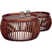 Elm Home And Garden Set of 2 Solid Mango Wood Round Coffee Tables - Medium Oak Finish in Brown
