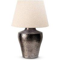 Elm Home And Garden Living Room Bedroom Bedside Table Lamp Large Grey Silver Round Metal