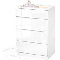 HOMCOM High Gloss 4 Drawer Chest of Drawers with Glass Top RGB LED Lights in White