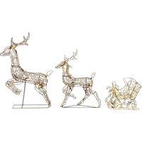 OUTSUNNY 3-Piece Christmas Lighted Reindeer & Sleigh Set for Outdoor in Brown
