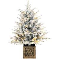 HOMCOM 90 cm Prelit Flocked Table Christmas Tree, Base Stand, Green White