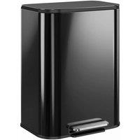 HOMCOM 50L Kitchen Bin, Metal Rectangular Pedal Trash Bin, High Gloss Black