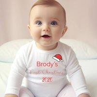 Aye Do Gifts Personalised First Christmas Santa Hat Baby Grow with Name in White | Size: Newborn