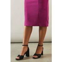 Wallis Women's Wide Fit Carmen Satin Knot Front High Block Heel Sandals in Black | Size: 8