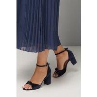 Wallis Women's Wide Fit Carmen Velvet Knot Front High Block Heel Sandals in Navy | Size: 6