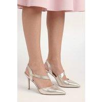 Wallis Women's Wide Fit Everly Asymmetric Pointed Stiletto High Heel Court Shoes in Gold | Size: 8