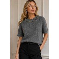 Lovii Women's lodie Crystal-Embellished Brushed Knit Top in Grey | Size: 14