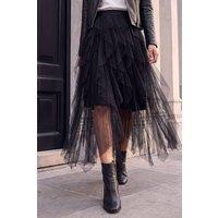 Roman Women's Elastic Waist Mesh Layered A Line Skirt in Black | Size: 12