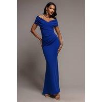 Goddiva Women's Pleated Bardot Wrap Mermaid Maxi Dress in Royal | Size: 8