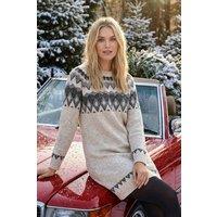 Roman Women's Petite Nordic Pattern Knit Jumper Dress in Stone | Size: 8