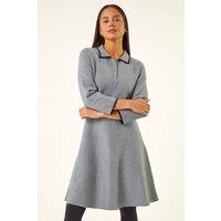 Roman Women's Petite Collared Knit Dress in Grey | Size: 8