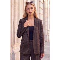 Roman Women's Mini Pinstripe Jacket in Chocolate | Size: 10