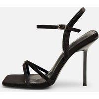 Public Desire Women's Moss Black Velvet Strappy Stiletto Heels | Size: 7