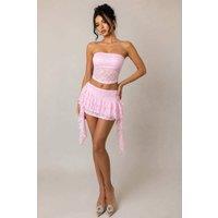 STYLEWISE Women's Lace Tube Top & Ruffle Mini Skirt - Floral Lace - Co-Ord Set in Pink | Size: 6
