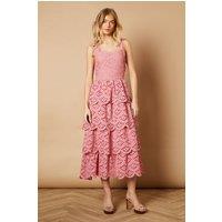 Oasis Women's Scallop Trim Broderie Midi Dress in Dusty Rose | Size: 10
