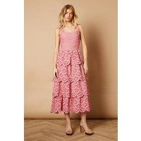 Oasis Women's Scallop Trim Broderie Midi Dress in Dusty Rose | Size: 14