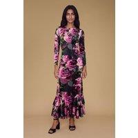 Oasis Women's Petite Velvet Rose Print Maxi Dress in Black | Size: 8