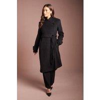 Coast Women's Black Asymmetric Wrap Wool Look Midi Coat | Size: 8
