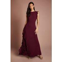 Coast Women's Honoured Ruffle Georgette Maxi Bridesmaid Dress in Malbec | Size: 12