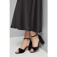 Wallis Women's Wide Fit Carmen Velvet Knot Front High Block Heel Sandals in Black | Size: 8