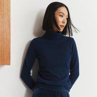 Lands' End Women's Cashmere Roll Neck Jumper in Navy | Size: 20