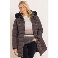 Klass. Women's Padded Hooded Faux Fur Trimmed Coat in Dark Brown | Size: XL
