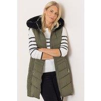 Klass. Women's Padded Hooded Faux Fur Trimmed Gilet in Khaki | Size: Small