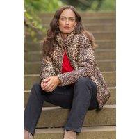 Klass. Women's Leopard Printed Puffer Coat in Light Brown | Size: XL