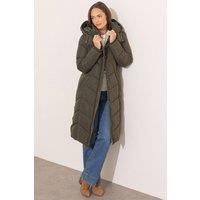 Klass. Women's Hooded Longline Puffer Coat in Khaki | Size: 2XL