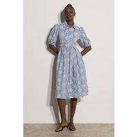 Apricot Women's Broderie Anglaise Shirt Midi Dress in Blue | Size: 14