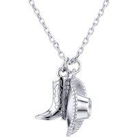 Jewelco London Women's Sterling Silver Cowboy Cowgirl Hat & Boots Pendant Necklace