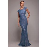Goddiva Women's Cowl Back Sequin Maxi in Blue | Size: 12