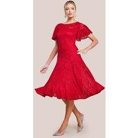 Goddiva Women's Flutter Sleeve Lace A-Line Midi Dress in Red | Size: 14