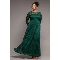 Goddiva Women's Scalloped Lace A Line Maxi Dress in Emerald | Size: 26