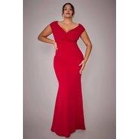 Goddiva Women's Bardot Pleated Maxi Dress in Red | Size: 26